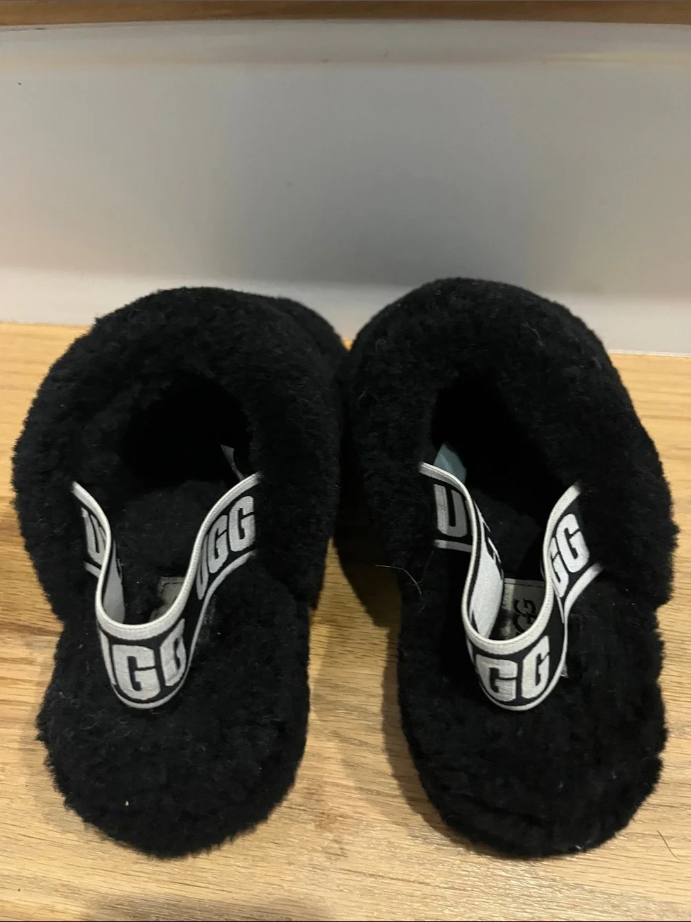 UGG Kids Black Plush Slide Slippers